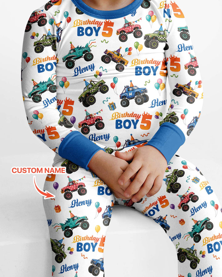 Monster Truck Birthday Party Bamboo Two Piece Long Sleeve Pajama Set