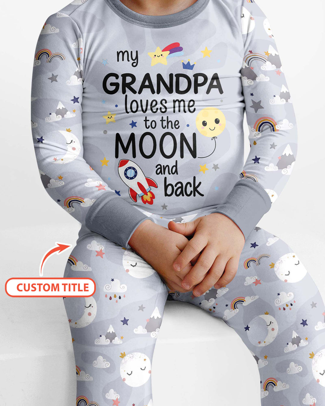 Personalized Loves To The Moon And Back Bamboo Two Piece Long Sleeve Pajama Set