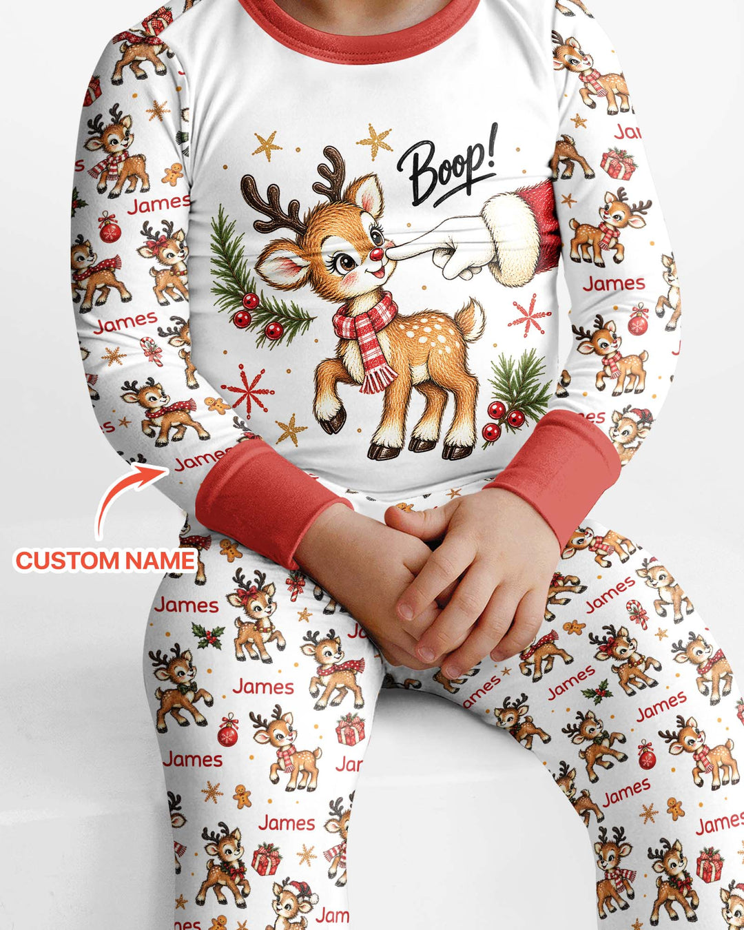 Reindeer Santa Boop Custom Name Bamboo Two Piece Long Sleeve Pajama Set