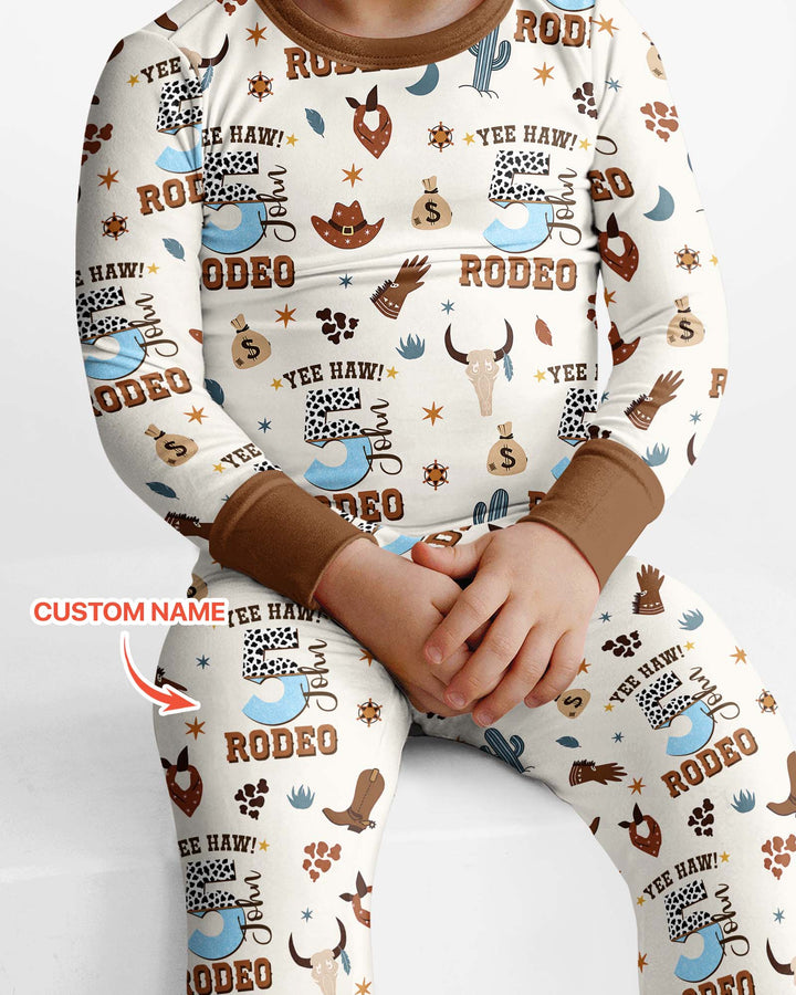 Personalized Cowboy Birthday Rodeo Bamboo Two Piece Long Sleeve Pajama Set