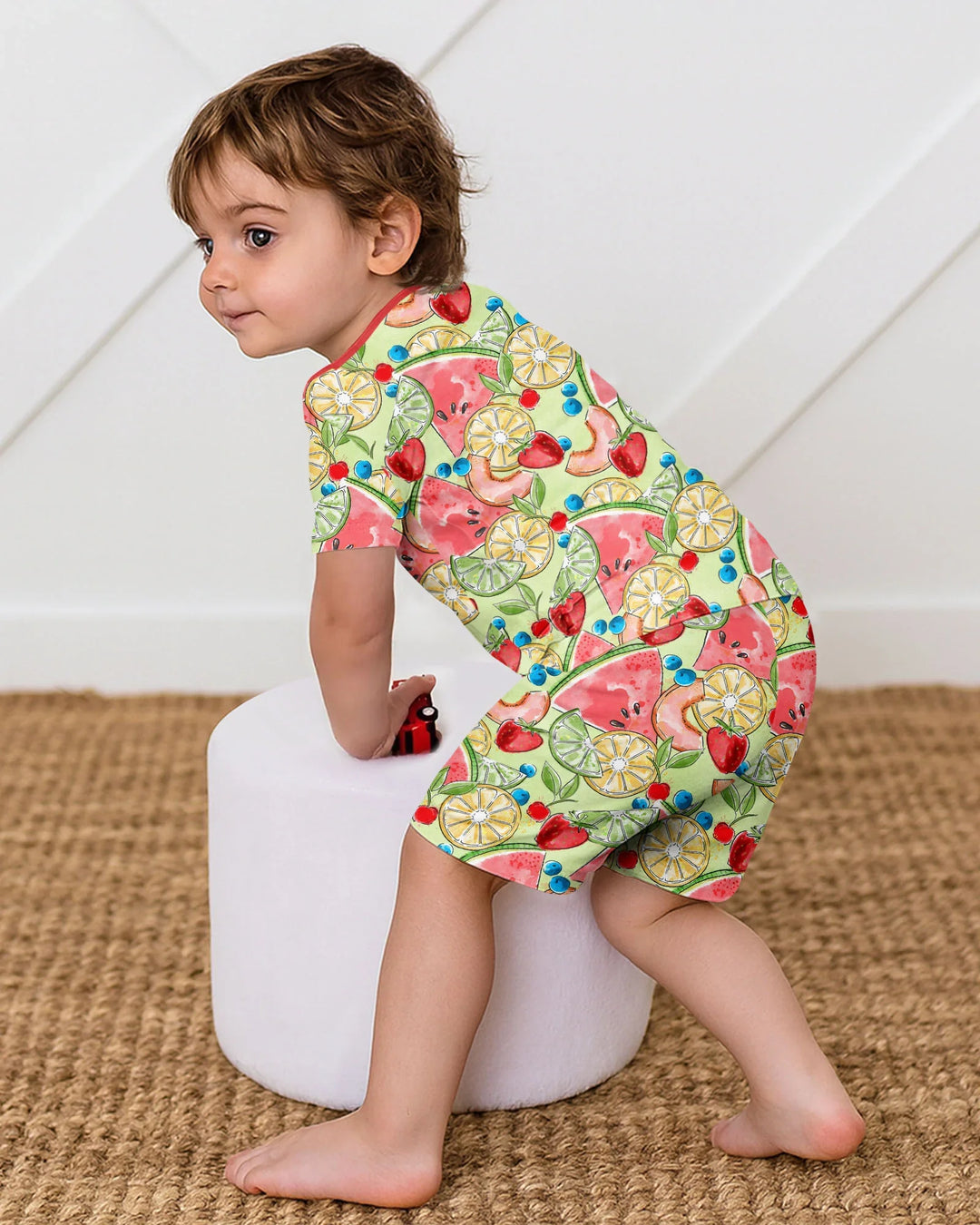 Sweet Summer Fruits Family Matching Bamboo Two Piece Short Sleeve Shorts Pajama Set