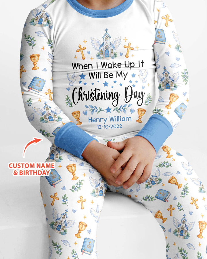 Personalized When I Wake Up It Will Be My Christening Day Bamboo Two Piece Long Sleeve Pajama Set