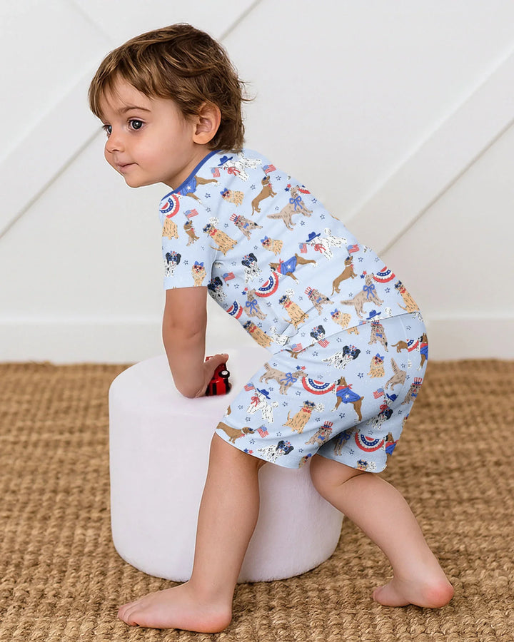 Patriotic Pups Family Matching Bamboo Two Piece Short Sleeve Shorts Pajama Set