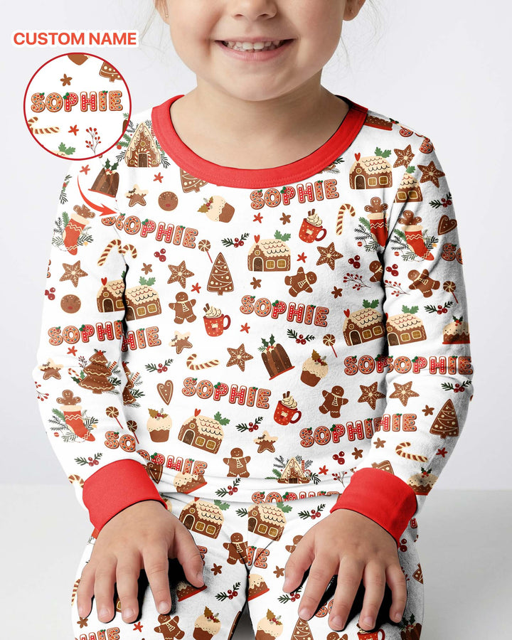 Personalized Gingerbread Christmas Bamboo Two Piece Long Sleeve Pajama Set