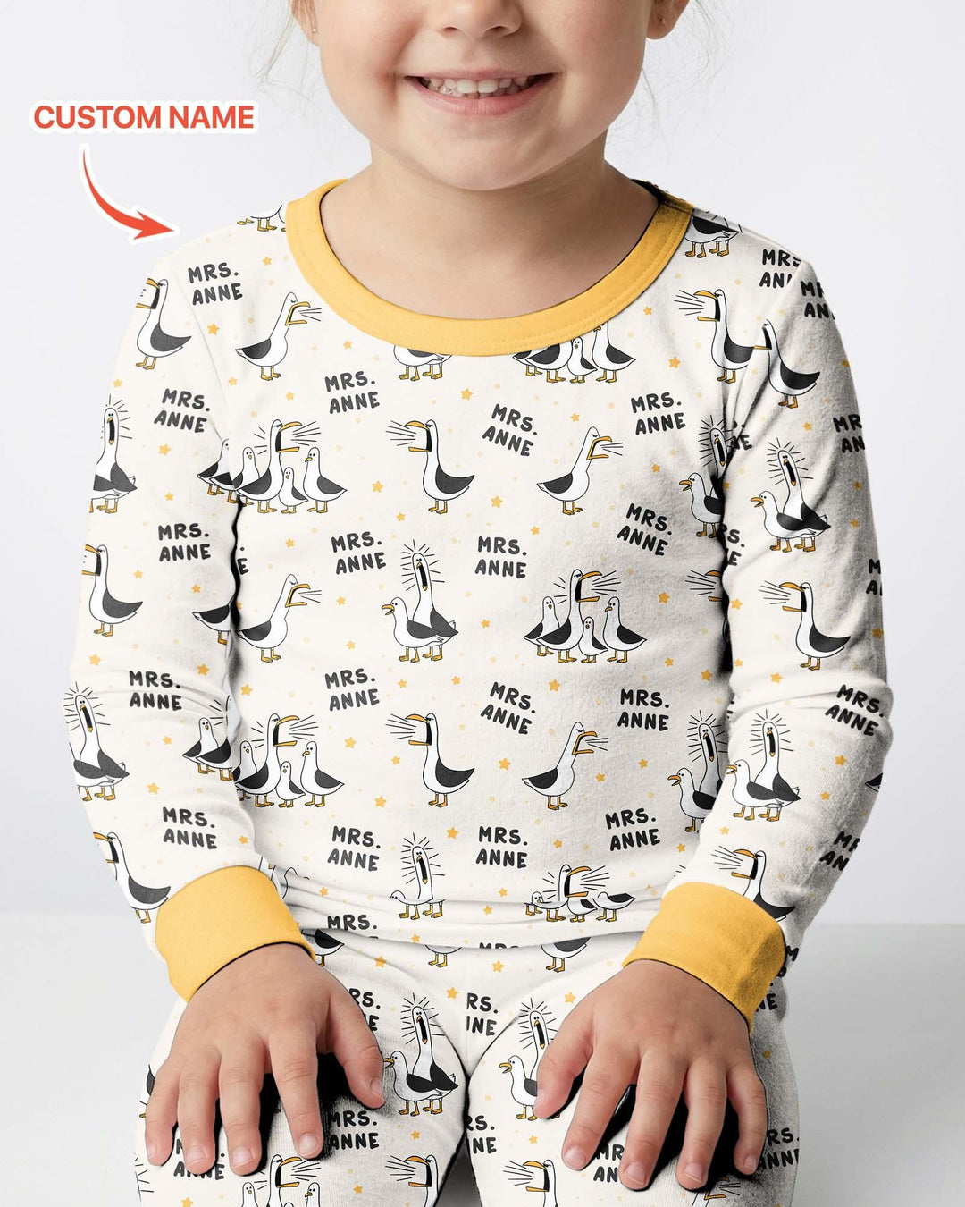 Custom Funny Seagulls Teacher Bamboo Two Piece Long Sleeve Pajama Set