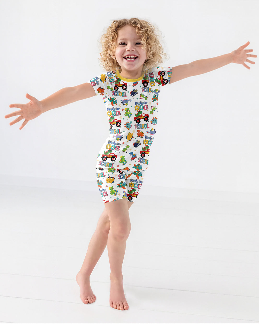 First Day of Preschool T-Rex Bamboo Two Piece Short Sleeve Shorts Pajama Set