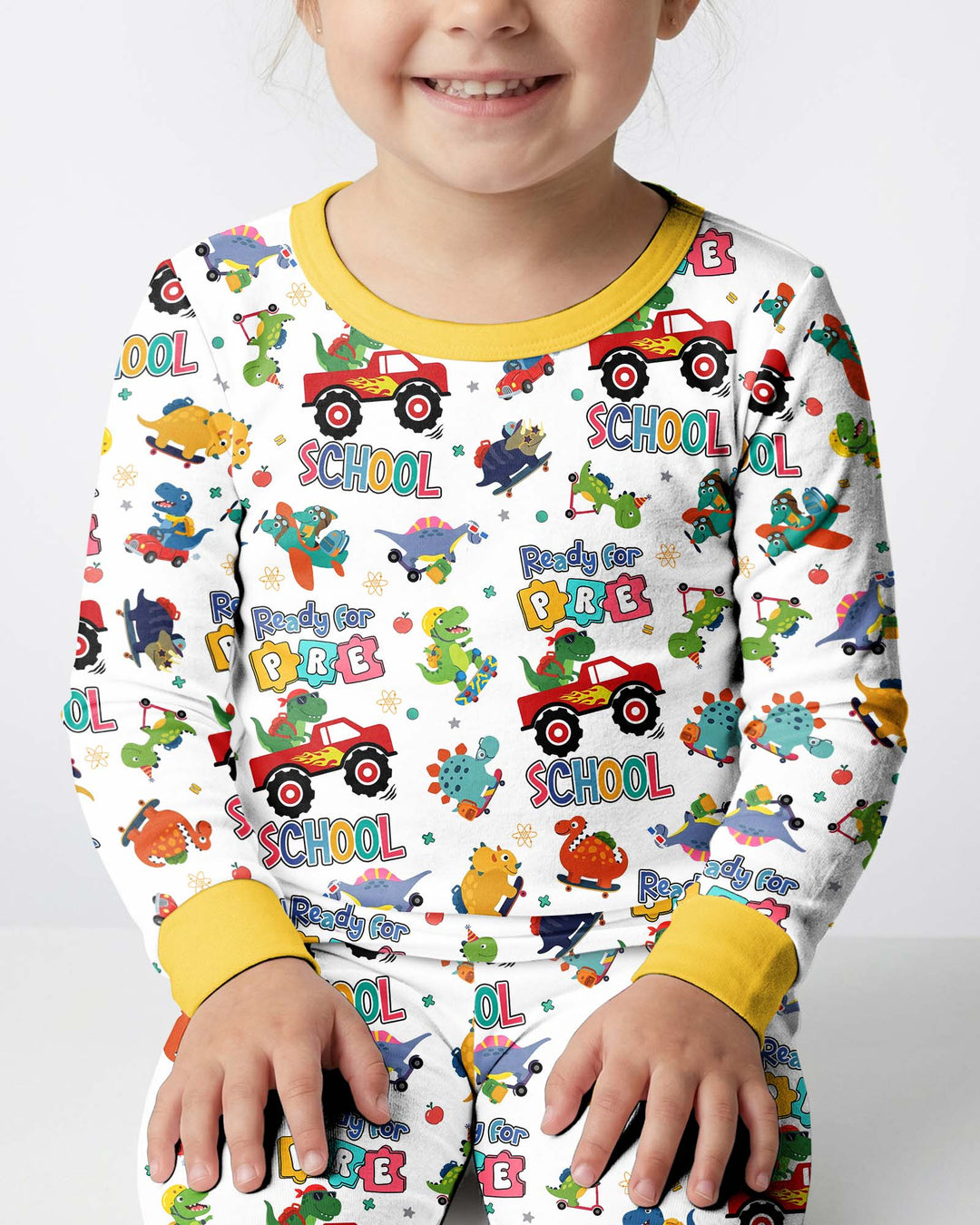 First Day of Preschool T-Rex Bamboo Two Piece Long Sleeve Pajama Set