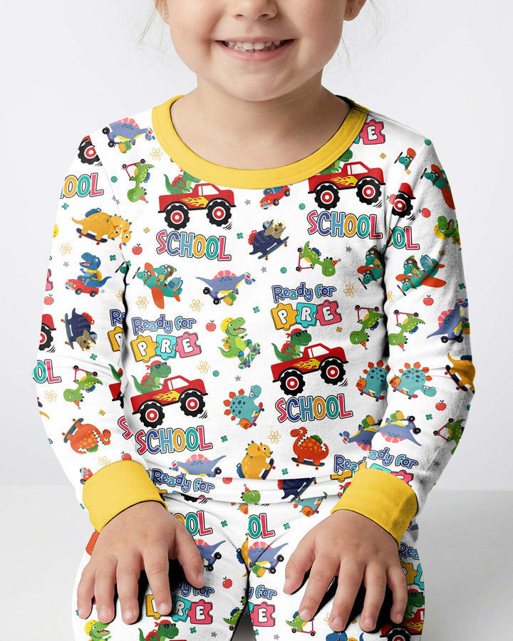 First Day of Preschool T-Rex Bamboo Two Piece Long Sleeve Pajama Set
