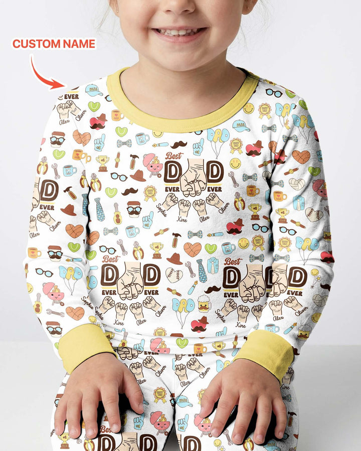 Custom Kids Name Best Dad Ever Bamboo Two Piece Long Sleeve Pajama Set