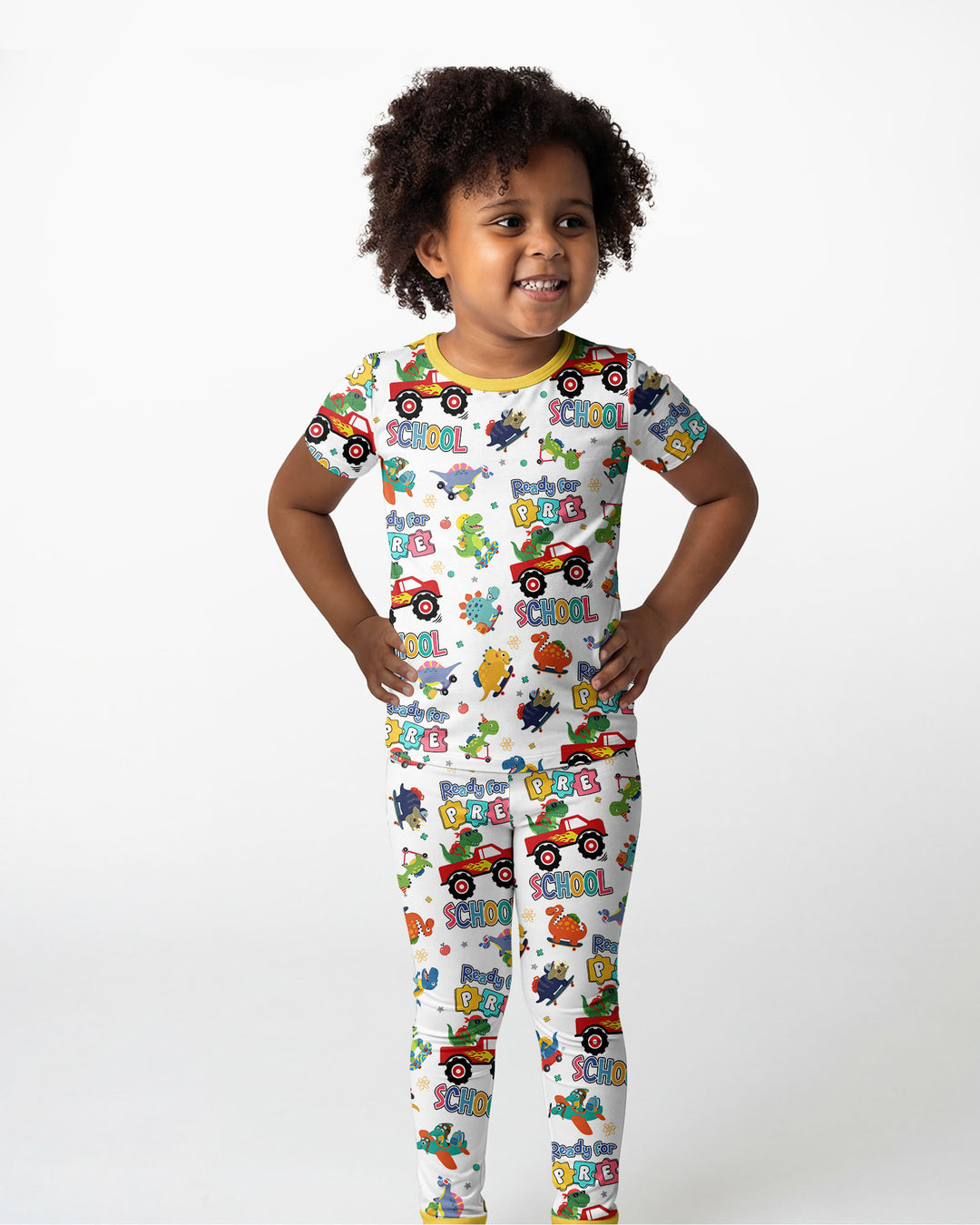 First Day of Preschool T-Rex Bamboo Two Piece Short Sleeve Pajama Set