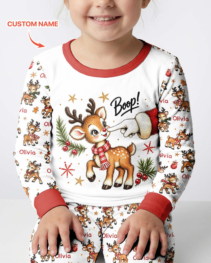 Reindeer Santa Boop Custom Name Bamboo Two Piece Long Sleeve Pajama Set