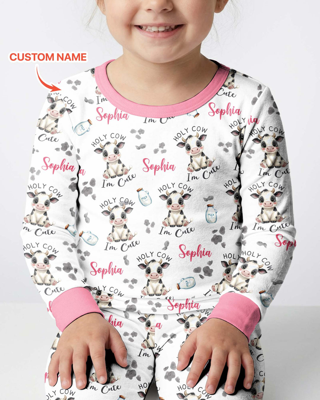 Holy Cow I'm Cute Custom Name Bamboo Two Piece Long Sleeve Pajama Set