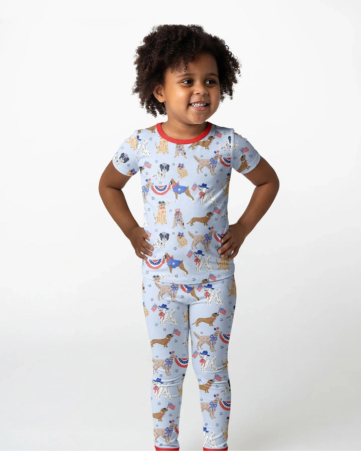 Patriotic Pups Family Matching Bamboo Two Piece Short Sleeve Pajama Set