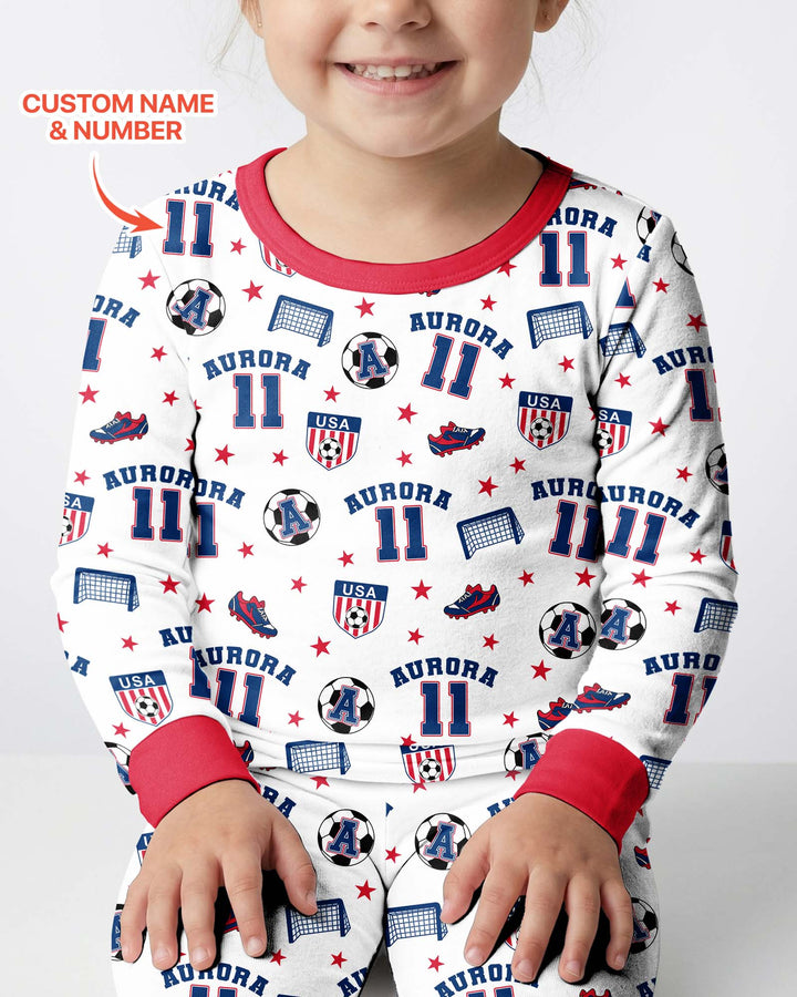 Custom Name Soccer Time Bamboo Two Piece Long Sleeve Pajama Set