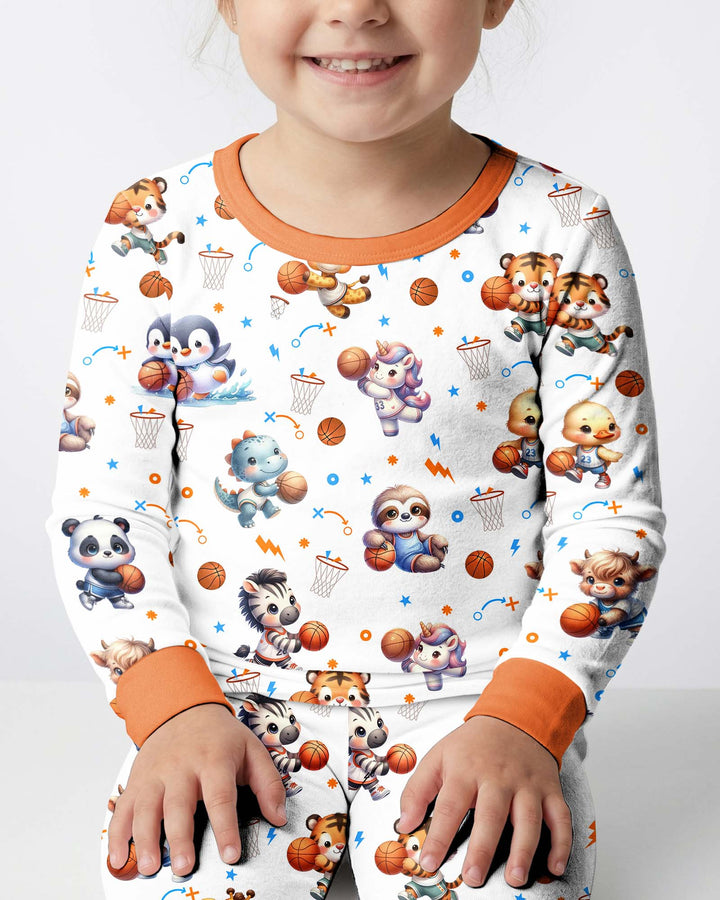Cartoon Basketball Animals Bamboo Two Piece Long Sleeve Pajama Set