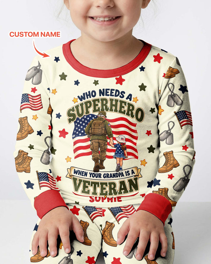 Who Needs Superhero When Your Grandpa Is A Veteran Bamboo Two Piece Long Sleeve Pajama Set