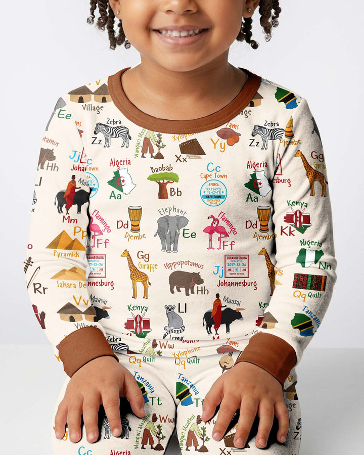 Explore Africa Geography Alphabet Bamboo Two Piece Long Sleeve Pajama Set