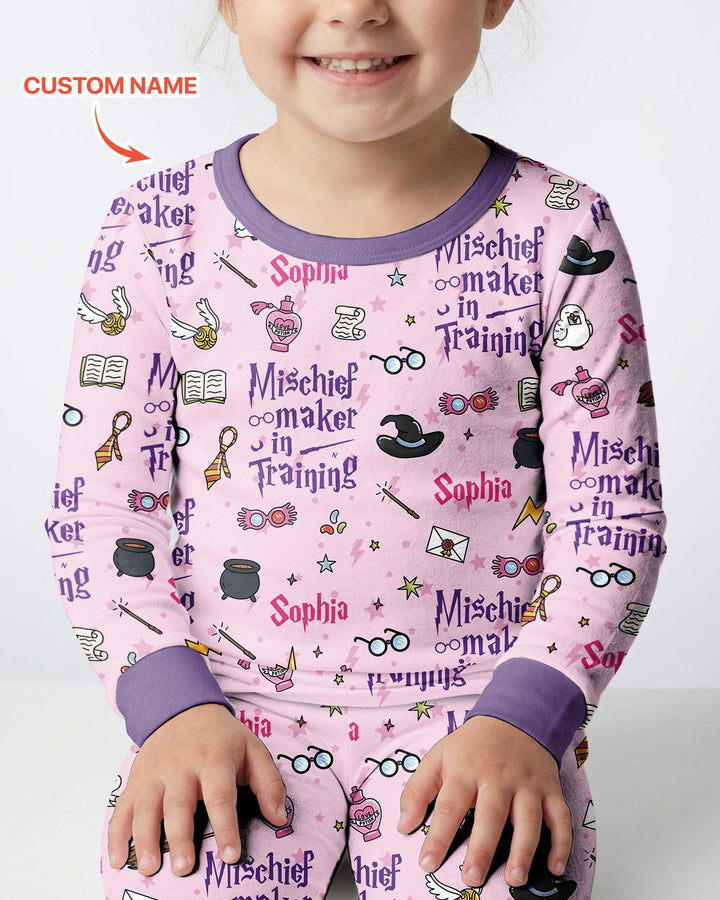 Custom Name Mischief Maker In Training Bamboo Two Piece Long Sleeve Pajama Set