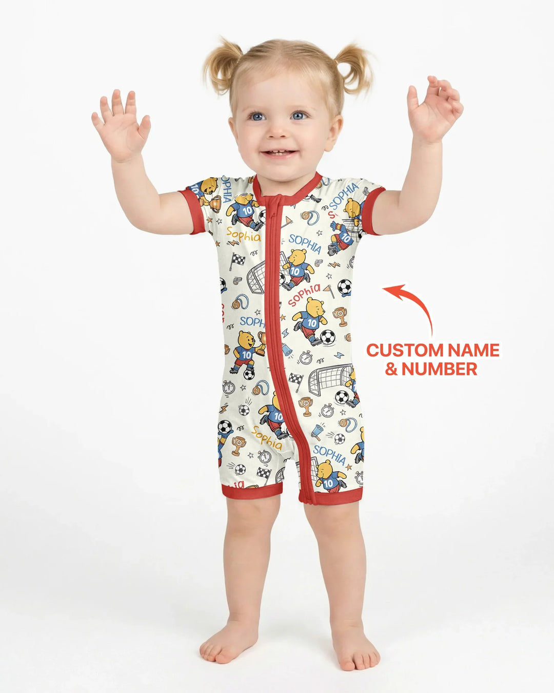 Personalized Classic Bear World Soccer Bamboo Shorty Zippy