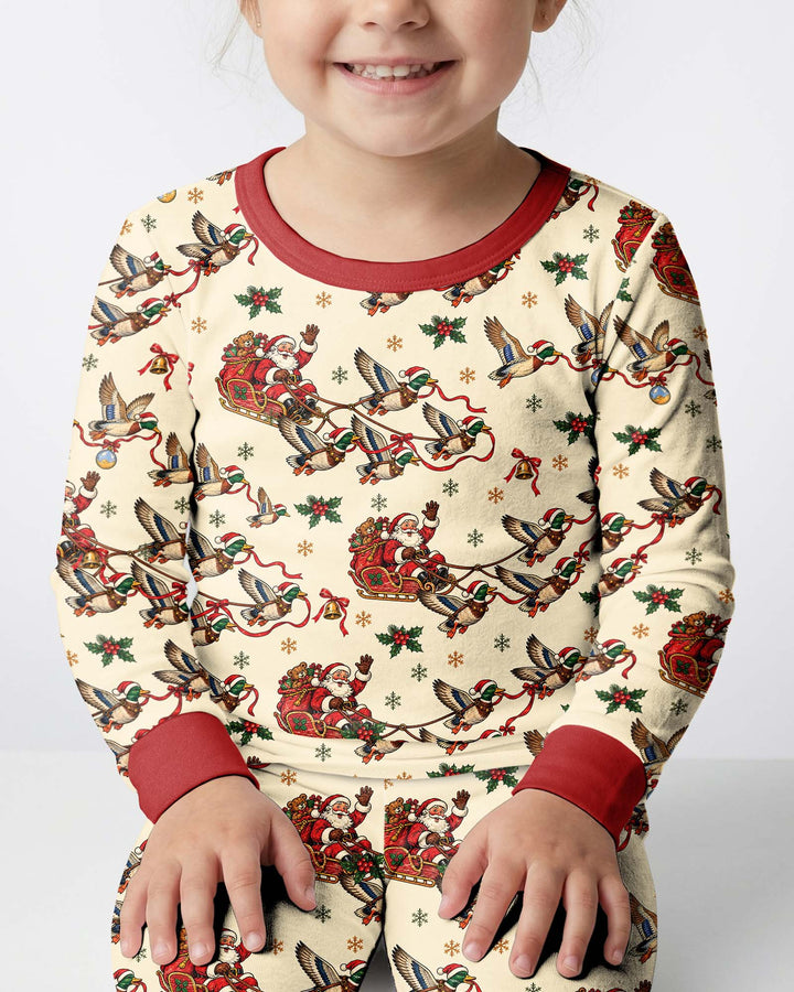 Santa Sleigh with Mallard Ducks Bamboo Two Piece Long Sleeve Pajama Set