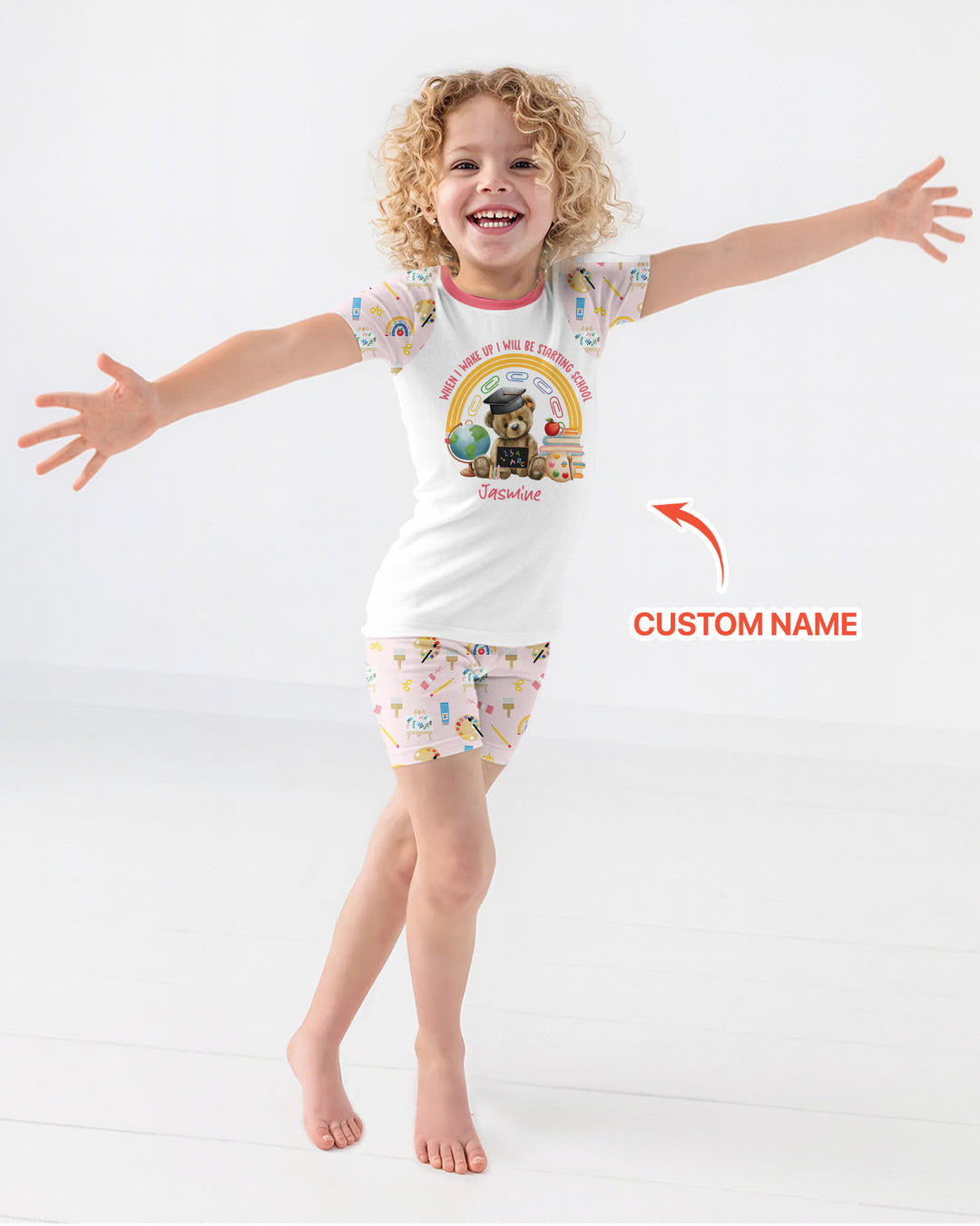 Custom Name When I Wake Up I Will Be Starting School Bamboo Two Piece Short Sleeve Shorts Pajama Set