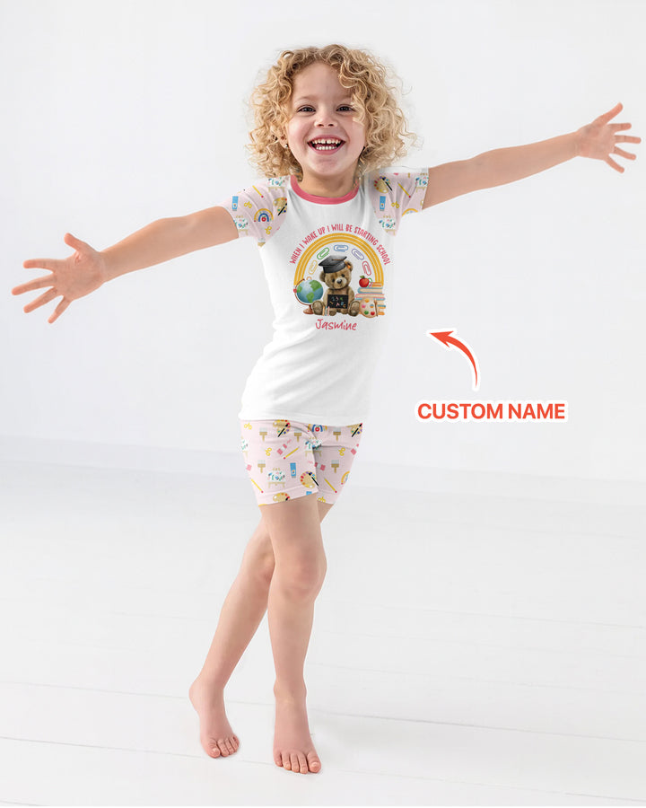 Custom Name When I Wake Up I Will Be Starting School Bamboo Two Piece Short Sleeve Shorts Pajama Set