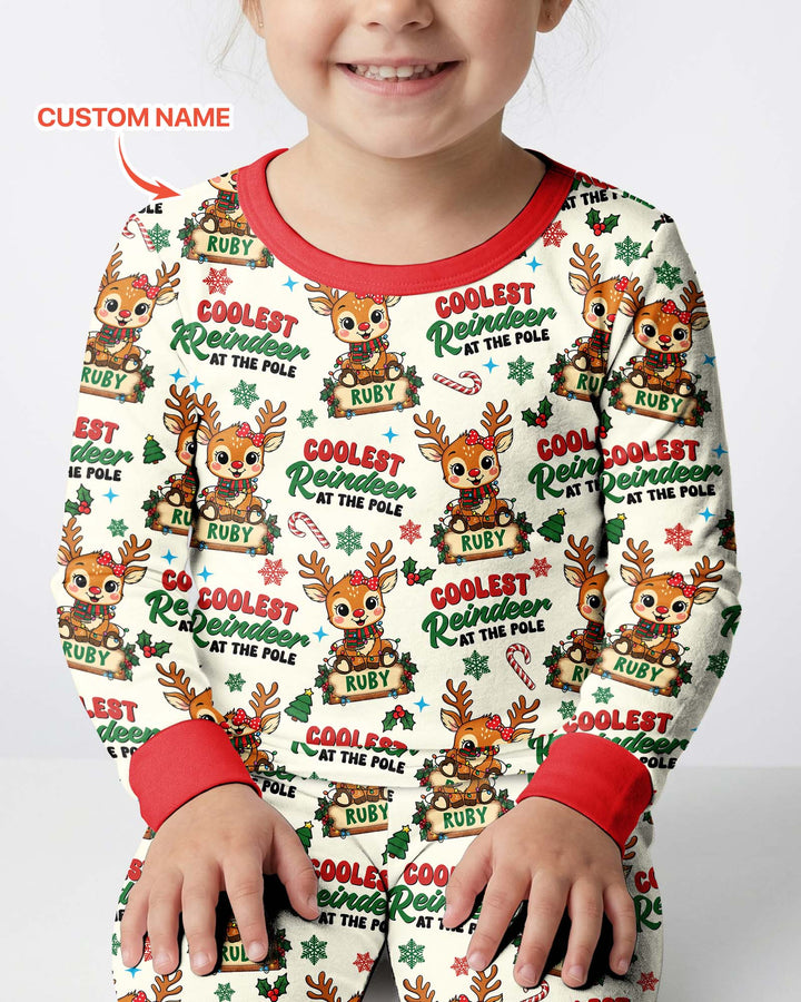 Custom Name Coolest Reindeer At The Pole Bamboo Two Piece Long Sleeve Pajama Set