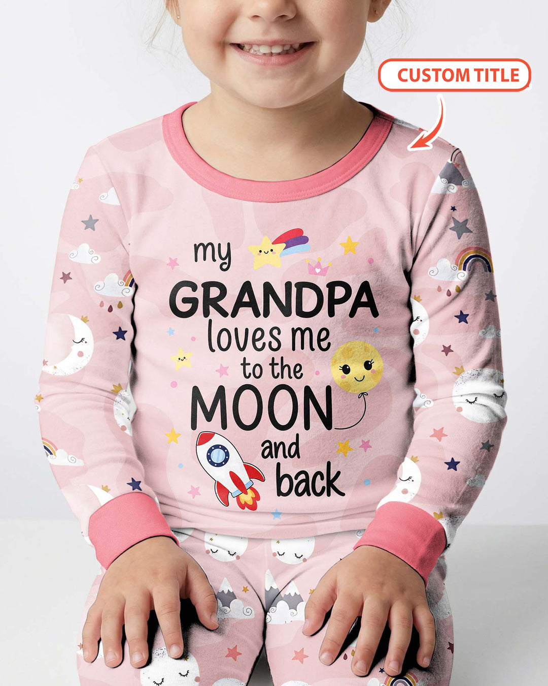 Personalized Loves To The Moon And Back Bamboo Two Piece Long Sleeve Pajama Set