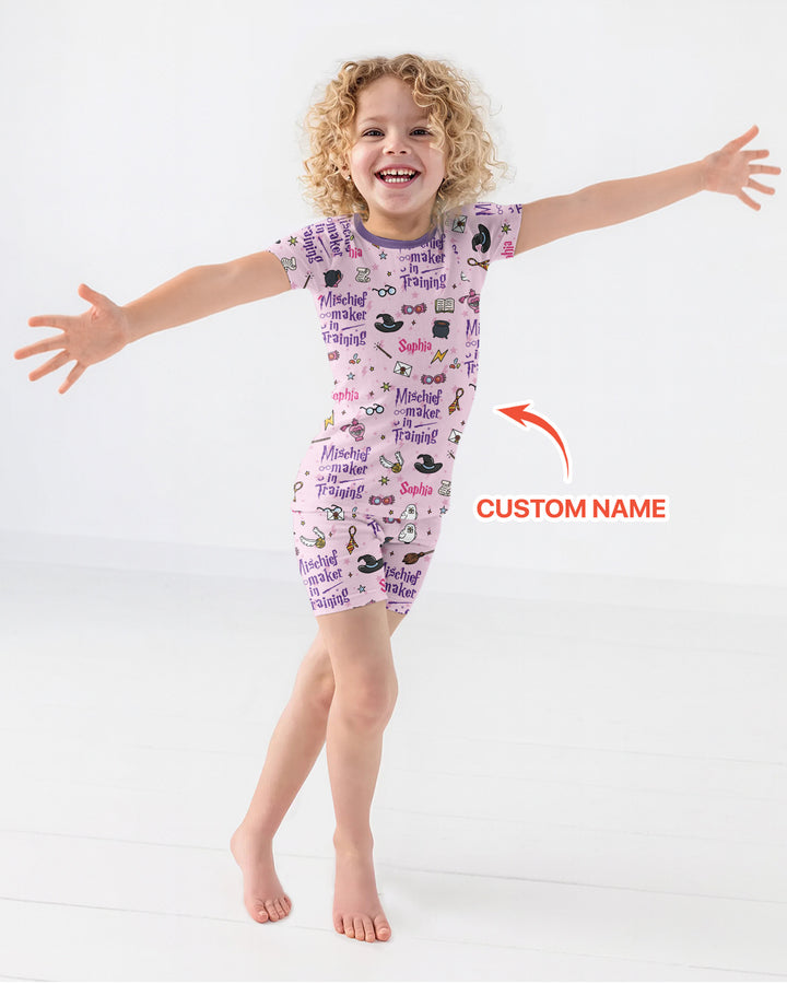 Custom Name Mischief Maker In Training Bamboo Two Piece Short Sleeve Shorts Pajama Set