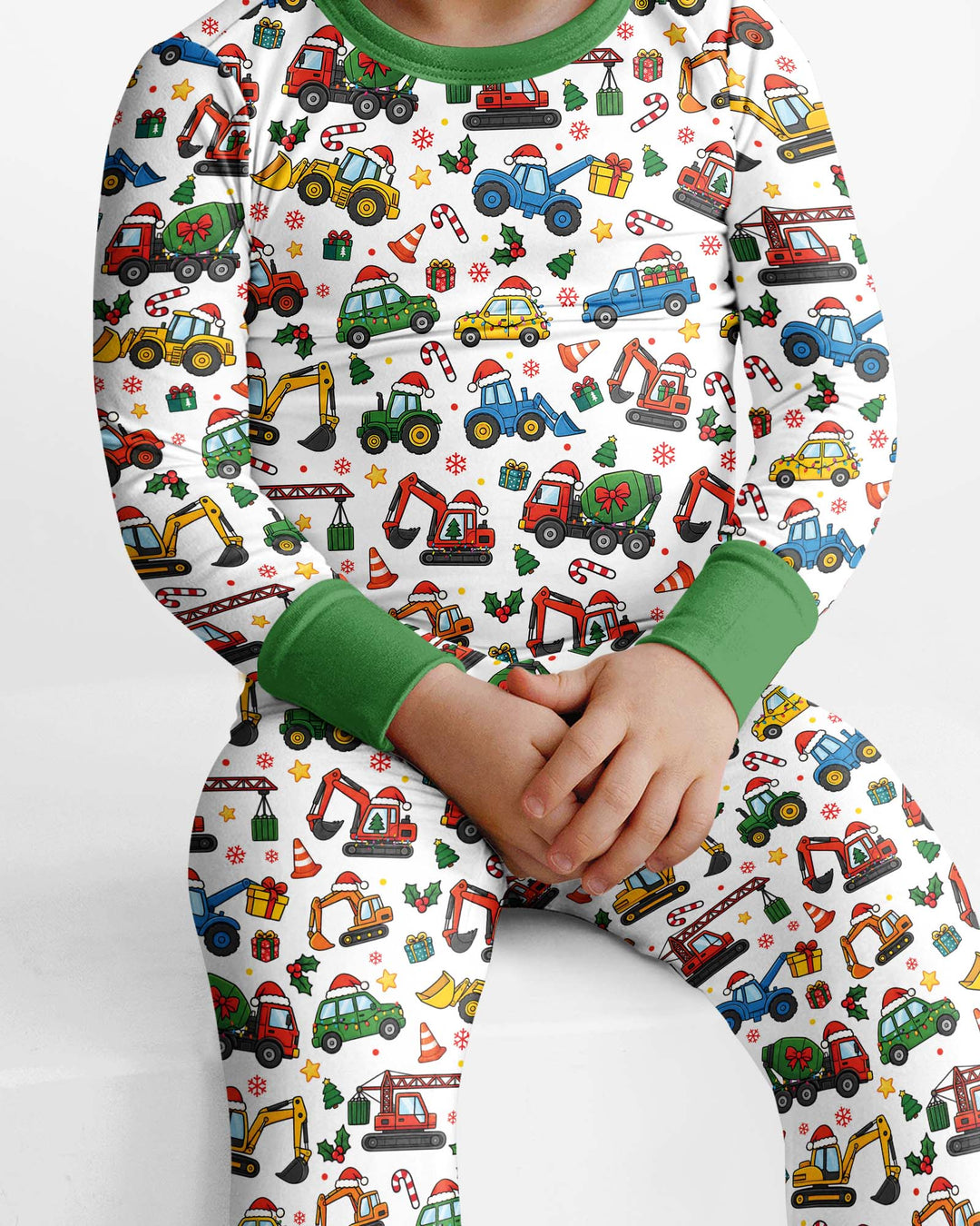 Excavator Christmas Trucks Bamboo Two Piece Long Sleeve Pajama Set