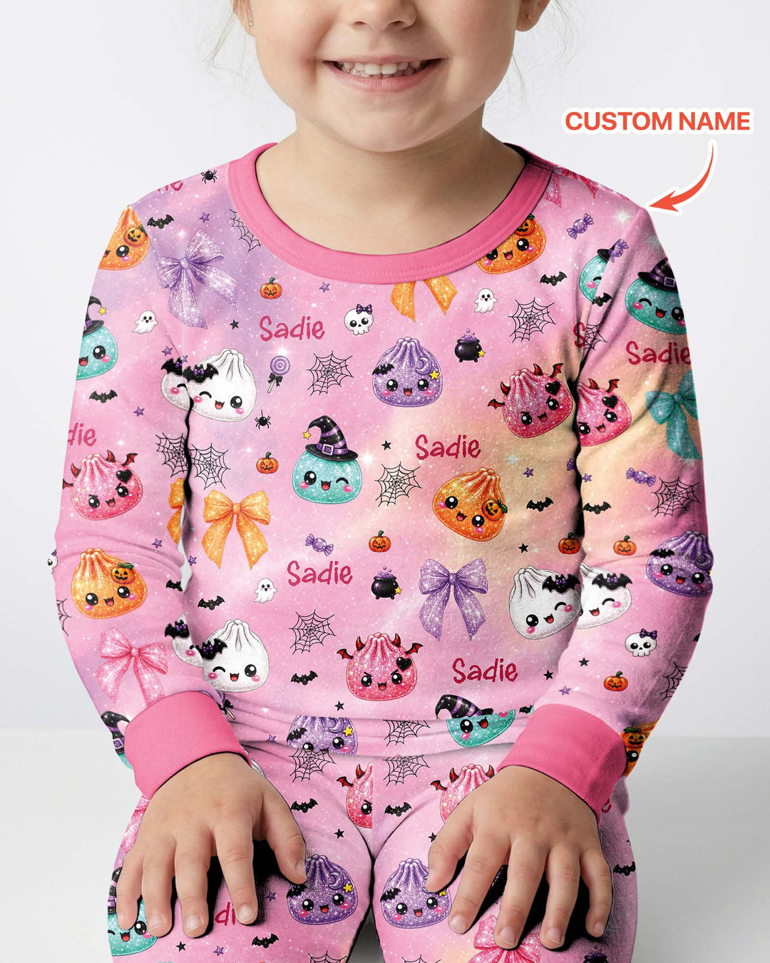Custom Name Spooky Dumpling Bamboo Two Piece Long Sleeve Pajama Set