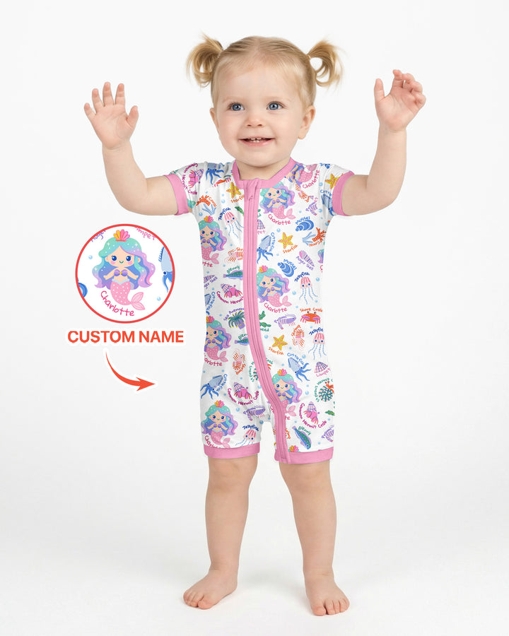Personalized Cute Mermaid Bamboo Shorty Zippy