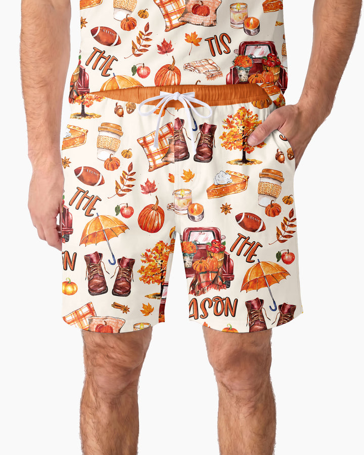 Fall Tis the Season Bamboo Men Short Sleeve Short Pajama Set