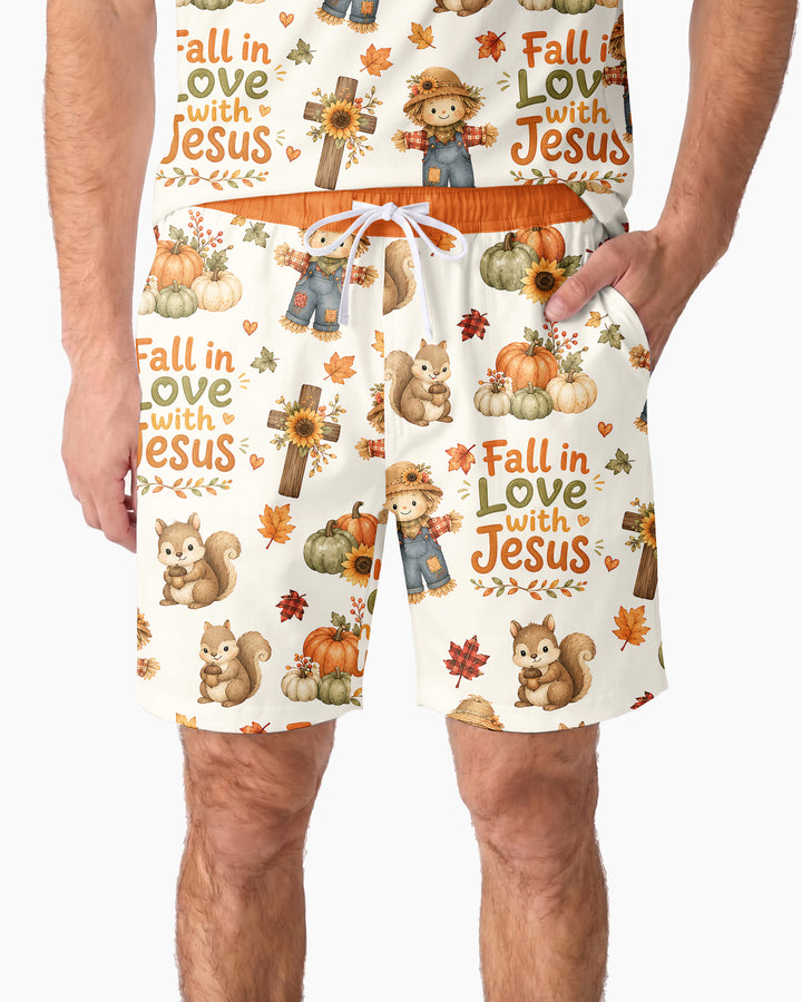 Fall For Jesus Bamboo Men Short Sleeve Short Pajama Set