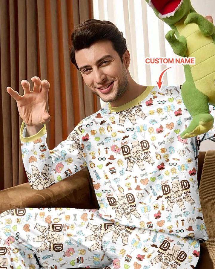 Custom Kids Name Best Dad Ever Bamboo Men's Pajama Set