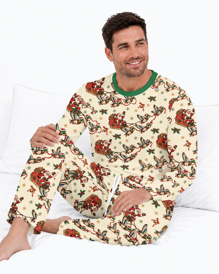Santa Sleigh with Mallard Ducks Bamboo Men's Pajama Set