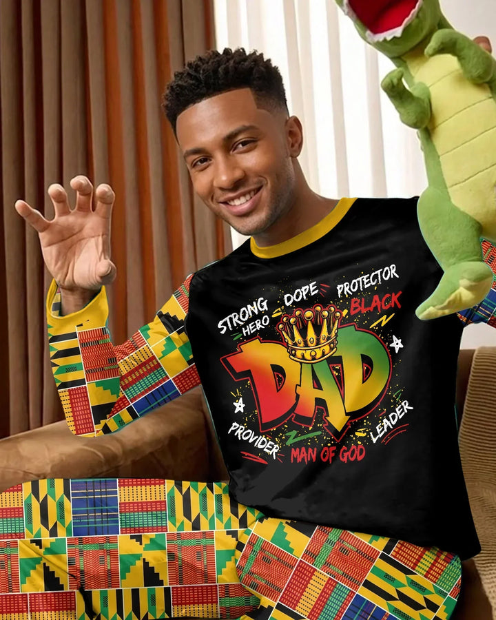 Black Dad Graffiti Kente Bamboo Men's Pajama Set