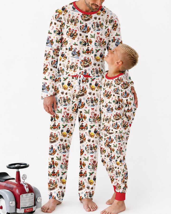 Funny Roosters On Christmas Bamboo Men's Pajama Set