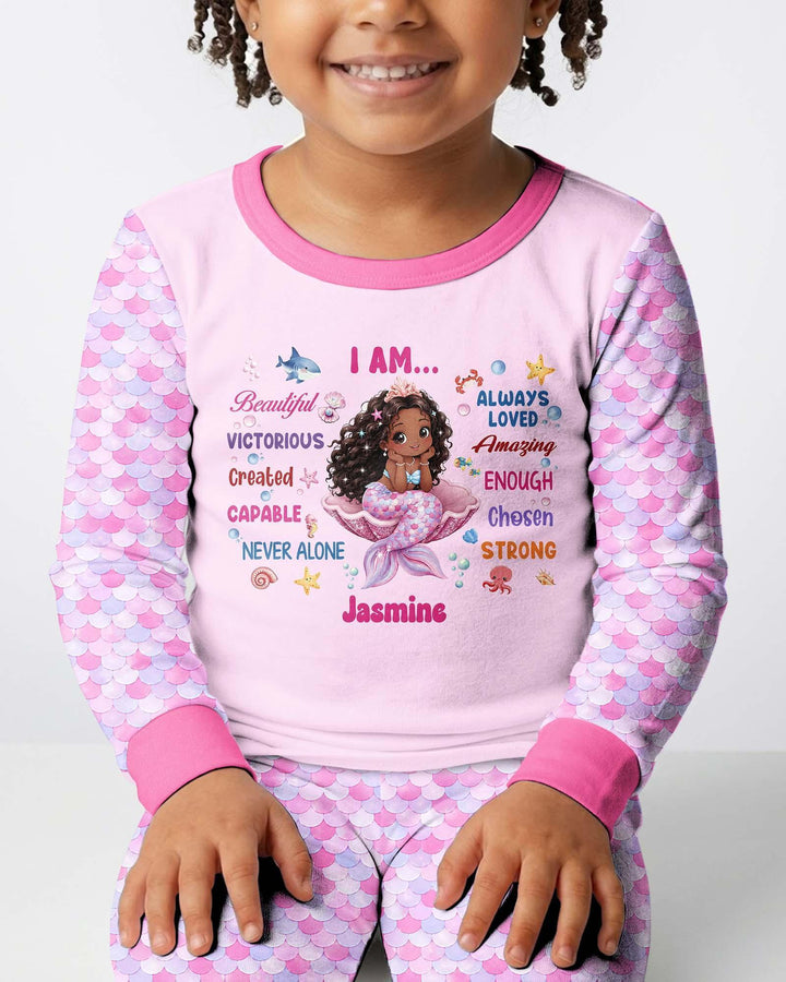 Custom Name Black Mermaid I Am Beautiful Bamboo Two Piece Long Sleeve Pajama Set