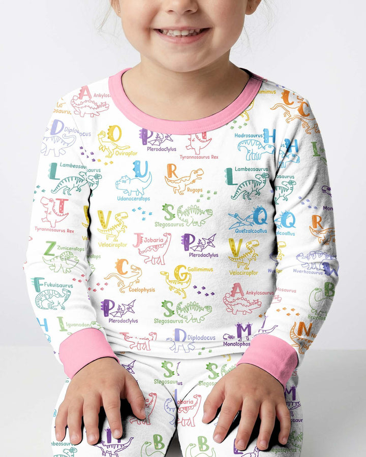 Dino Alphabet ABC Bamboo Two Piece Long Sleeve Pajama Set