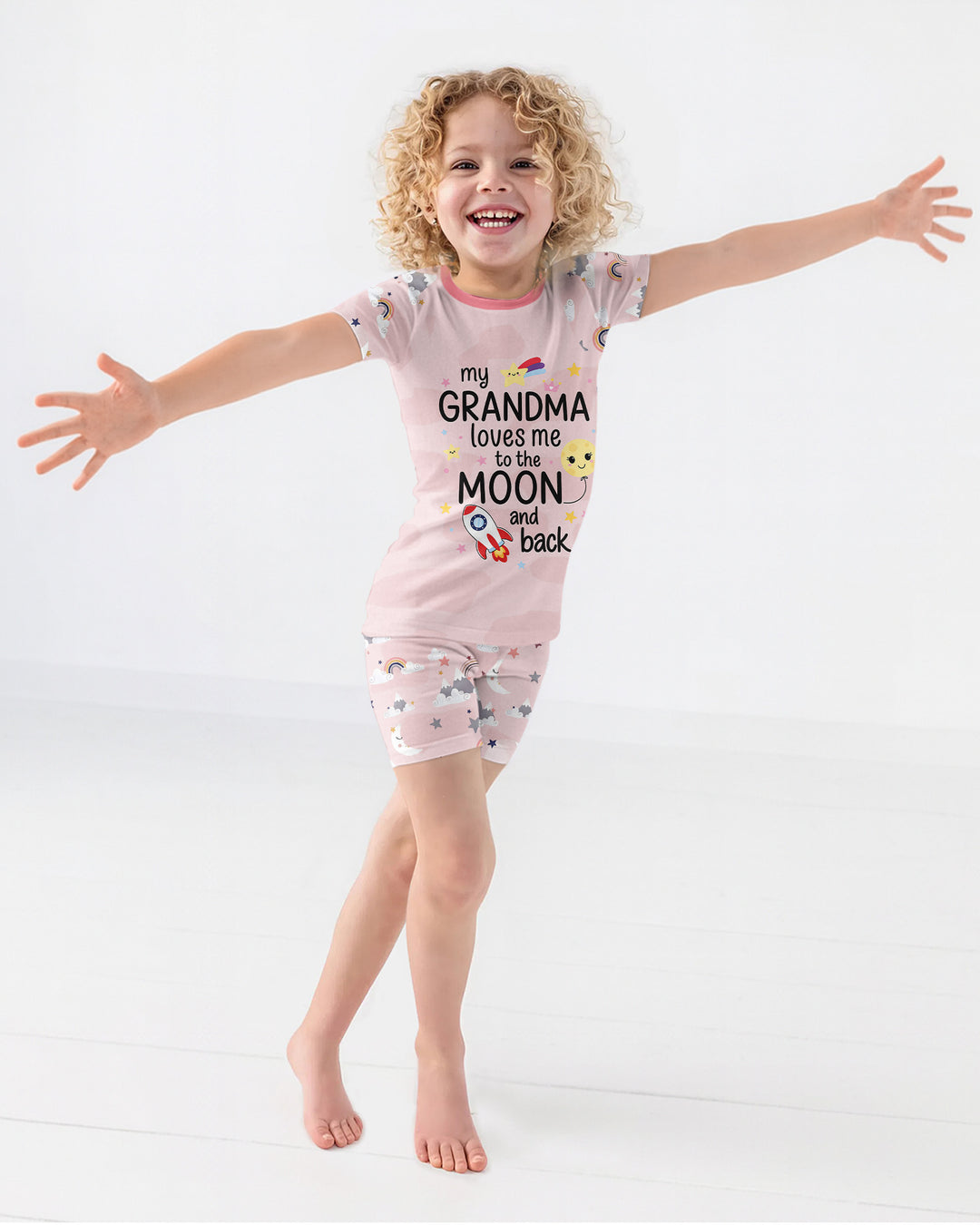My Grandma Loves Me To The Moon And Back Bamboo Two Piece Short Sleeve Shorts Pajama Set
