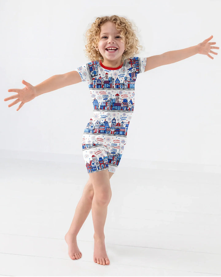 Small Town Freedom USA Bamboo Two Piece Short Sleeve Shorts Pajama Set