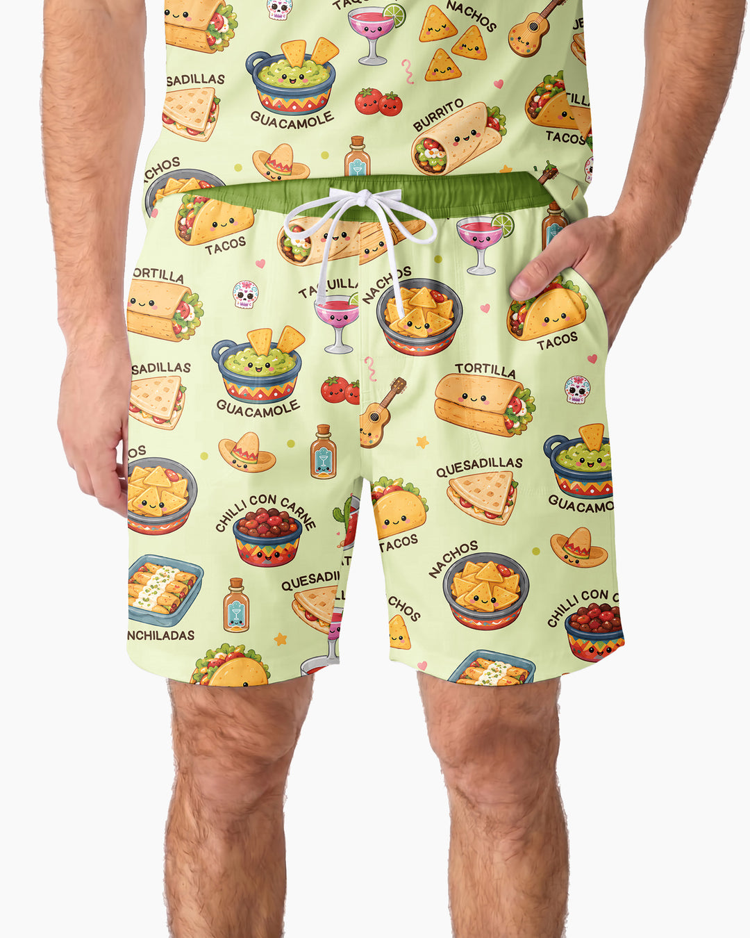 Kawaii Mexican Food Bamboo Men Short Sleeve Short Pajama Set