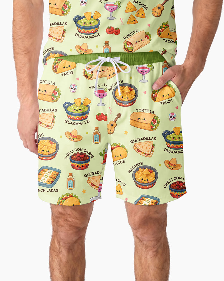 Kawaii Mexican Food Bamboo Men Short Sleeve Short Pajama Set