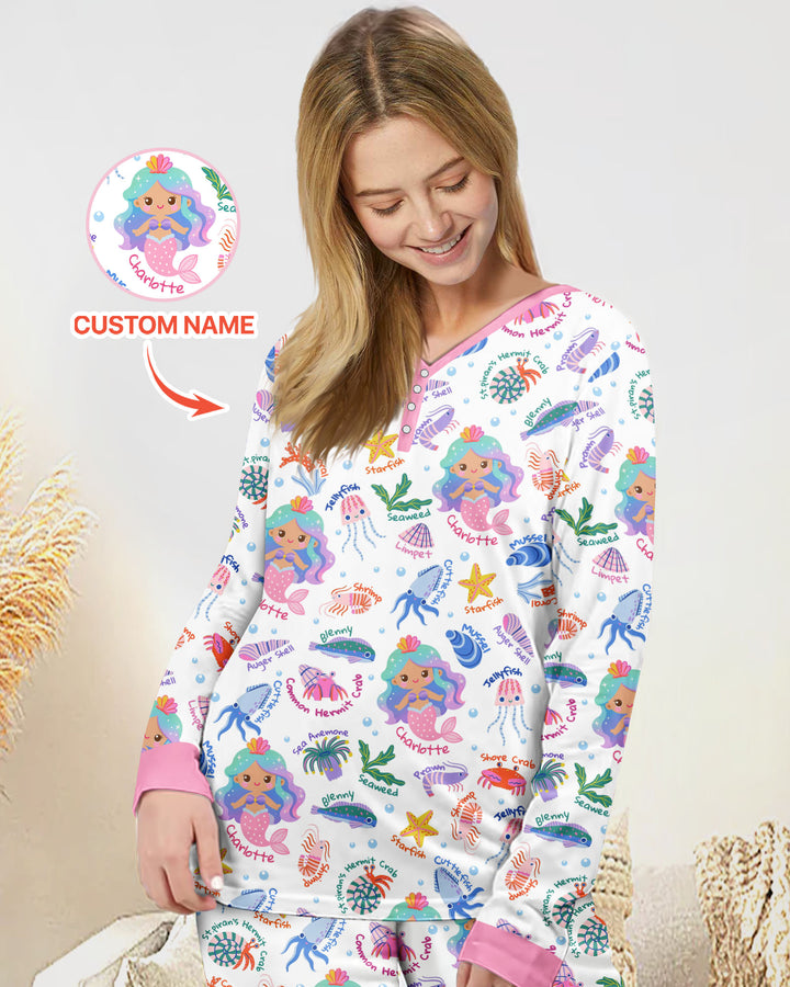 Personalized Cute Mermaid Bamboo Women Pajama Set