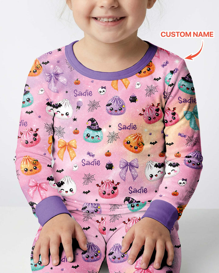 Custom Name Spooky Dumpling Bamboo Two Piece Long Sleeve Pajama Set
