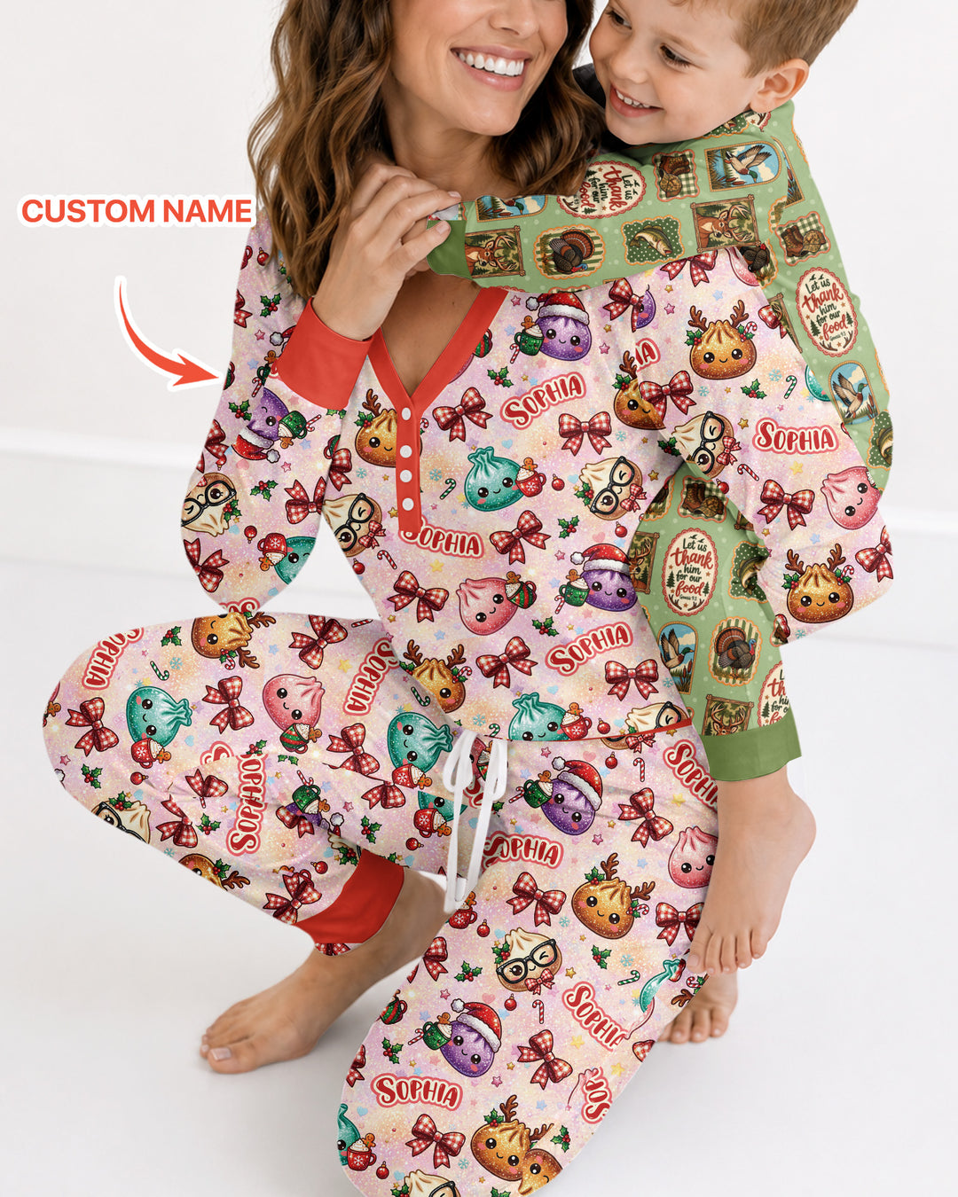 Custom Name Merry Christmas Dumpling Bamboo Women Pajama Set