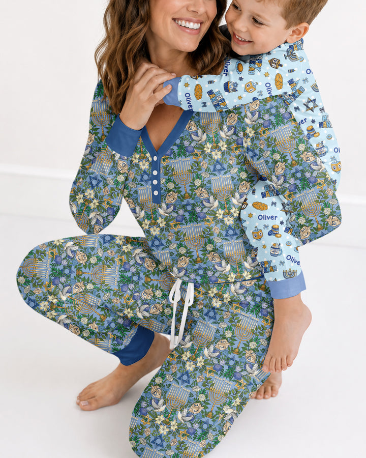 Hanukkah the Festival of Lights Mommy & Me Matching Bamboo Women Pajama Set