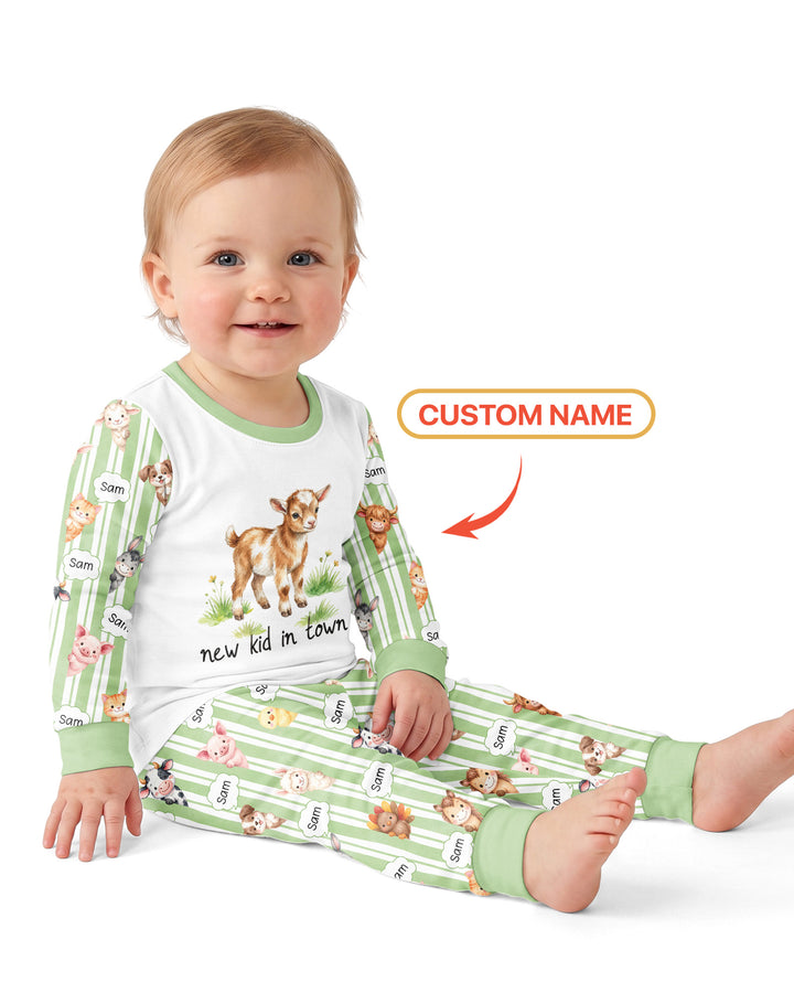 New Kid in Town Custom Name Bamboo Two Piece Long Sleeve Pajama Set