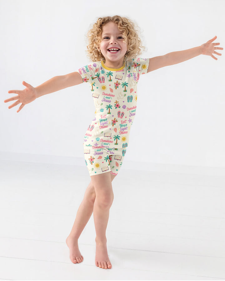 Sunshine and Jesus Summer VBS Bamboo Two Piece Short Sleeve Shorts Pajama Set